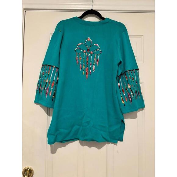 Bob Mackie wearable art native american embroidered sz M cardigan sweater#1399 - Picture 2 of 2
